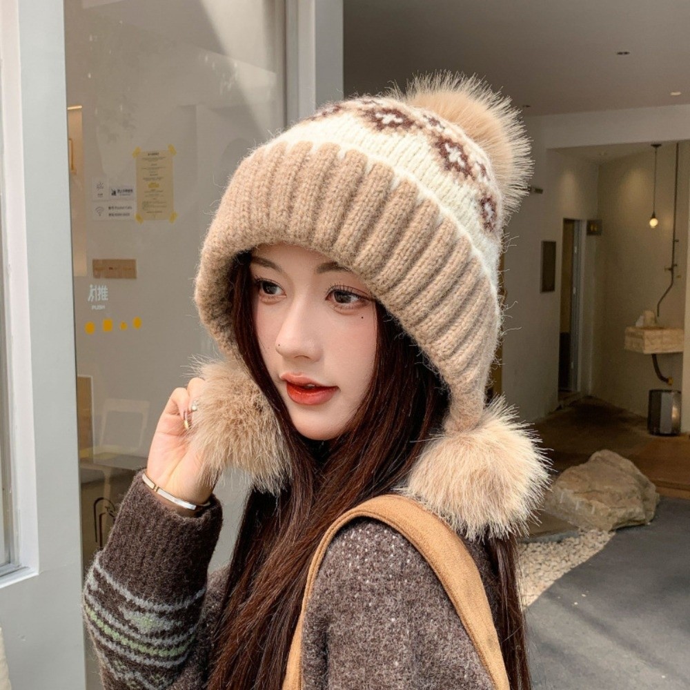 Trapper Hat Ear Flap - 韓国風ポリエステル製フェアアイル柄トラッパーハット、頭囲56cm～58cm対応、暖かい耳当て付き帽子、ウシャンカハット、普段使いに最適