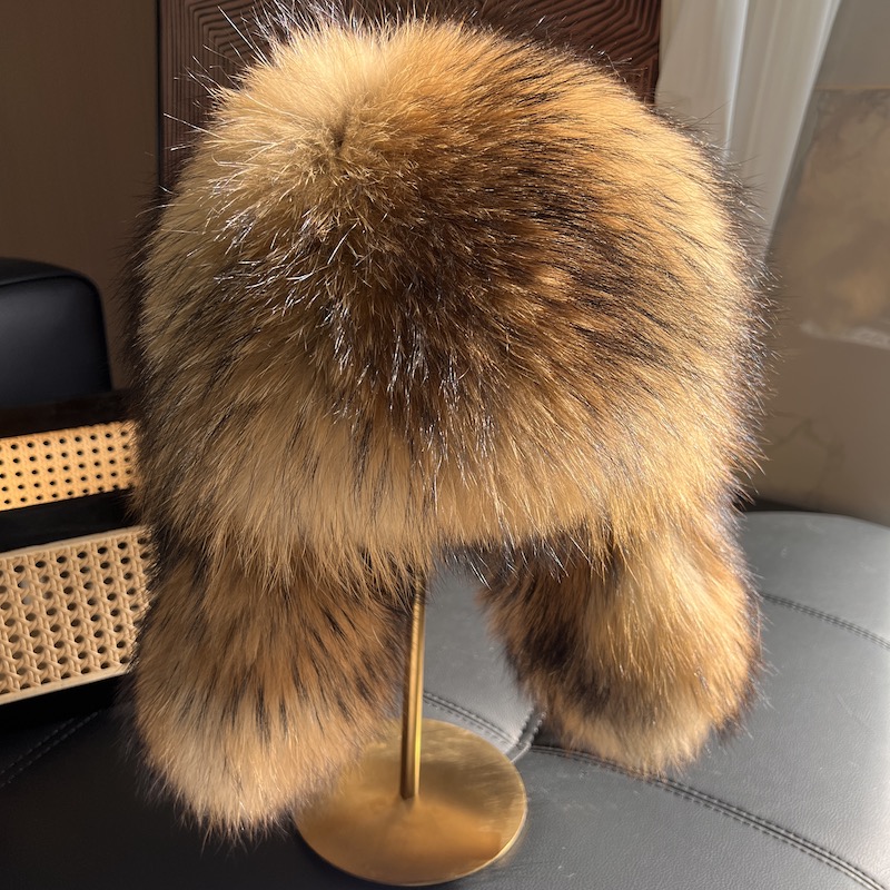 Winter Trapper Hat - 天然ラクーンファーの耳当て付き帽子、厚手の暖かい冬用ロシア帽、メンズウシャンカ帽子、屋外用厚手の毛皮風雪対策帽子
