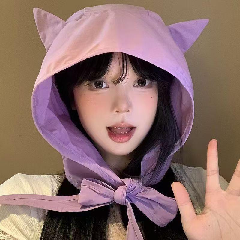 Visor Sun Hat - かわいい猫耳サンバイザー薄型耳保護ヘッドバンド小悪魔ストラップ速乾性女性用フェイススリムハット