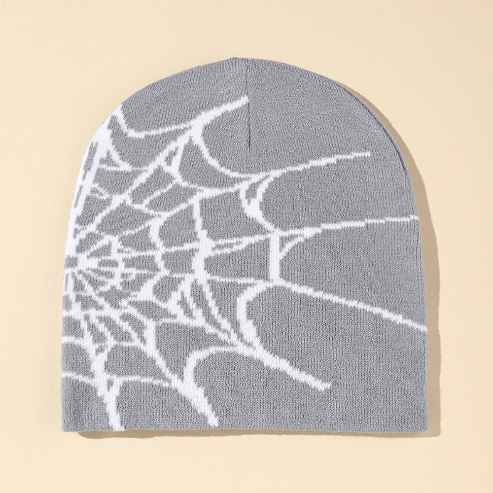 Beanie Cuffed Knit - ゴシック調のソフトスパイダーウェブ柄ビーニーキャップ ストレッチウォームプルオーバーハット ストリートパンク 多色展開 カフ付きニットハット ストリートウェア