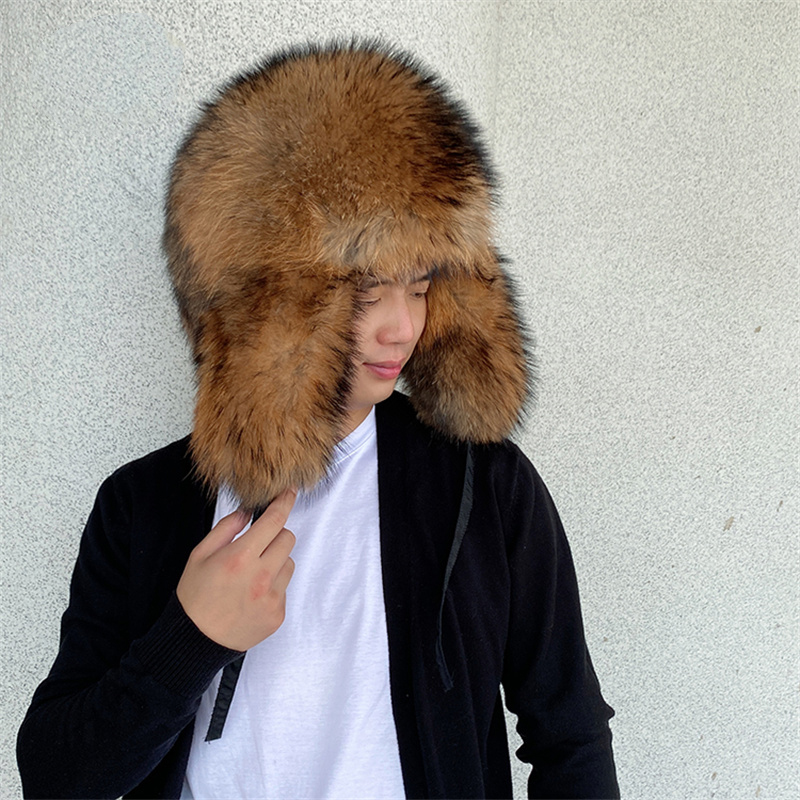天然ラクーンファーの耳当て付き帽子、厚手の暖かい冬用ロシア帽 - Winter Trapper Hat のレビューと価格