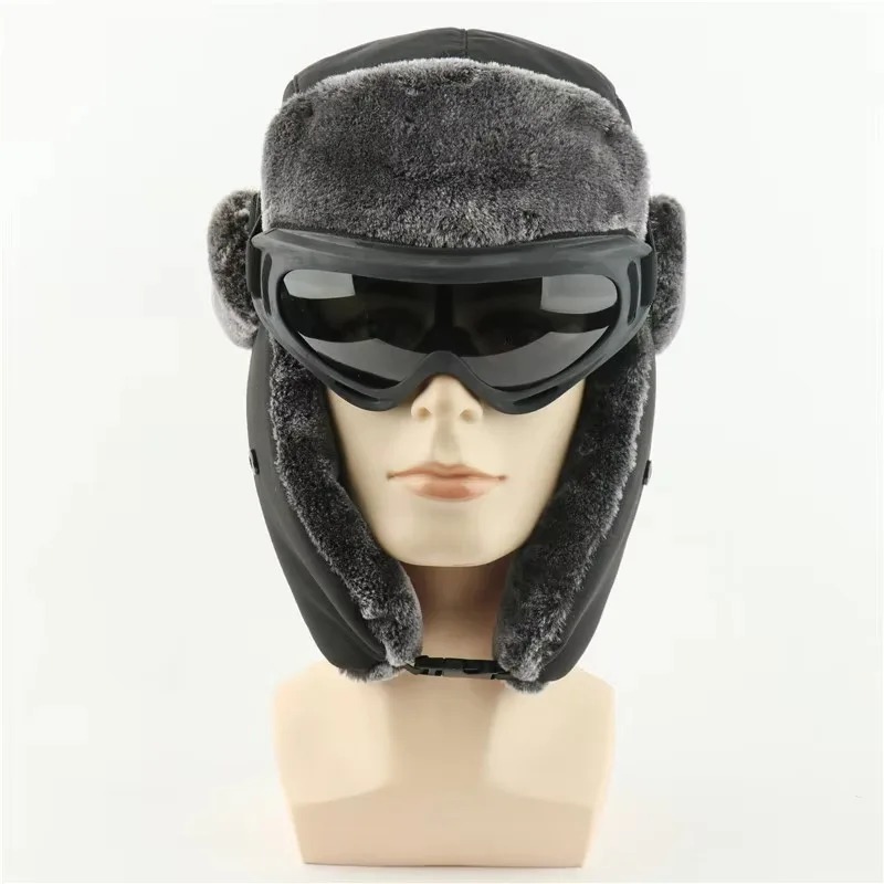 スノースキー軍軍事ウシャンカ帽子ゴーグル付きフェイクラビット - Winter Trapper Hat のレビューと価格